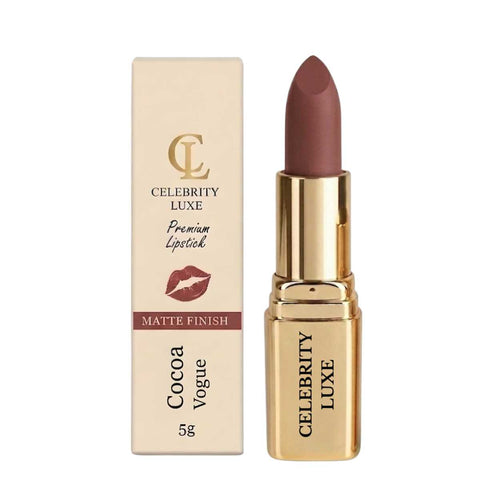 Celebrity Luxe Matte Lipstick - Cocoa Vogue | Long Lasting, Smudge & Transfer Proof | Enriched with Cocoa Butter, Avocado Oil & Vitamin E | SPF 15 | Lightweight | 5g