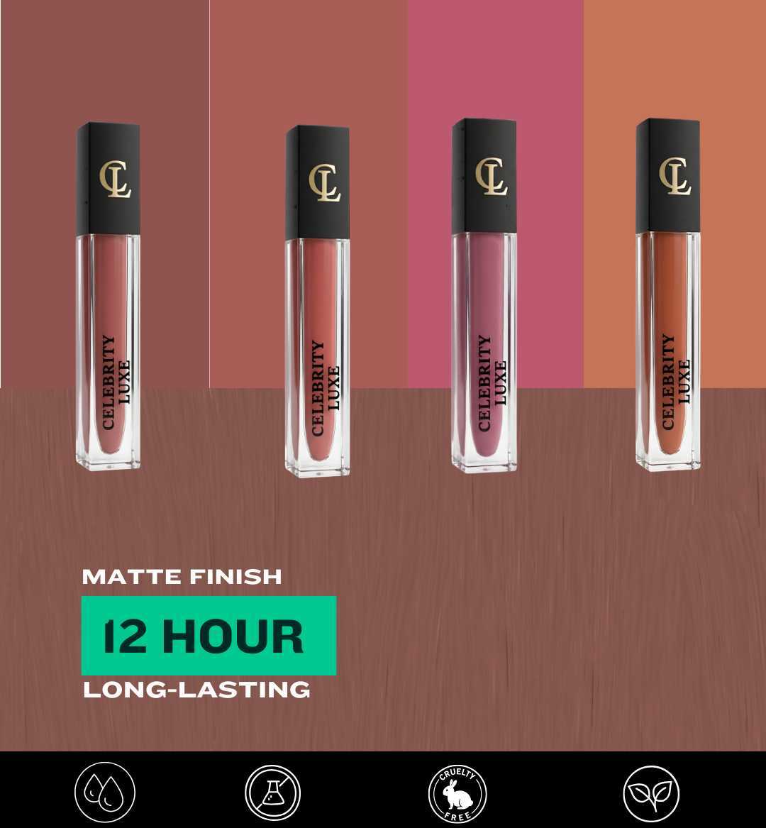 Celebrity Luxe Matte Lipstick - Pack of 4  | Long Lasting, Smudge & Transfer Proof | Enriched with Cocoa Butter, Avocado Oil & Vitamin E | SPF 15 | Lightweight | 5g